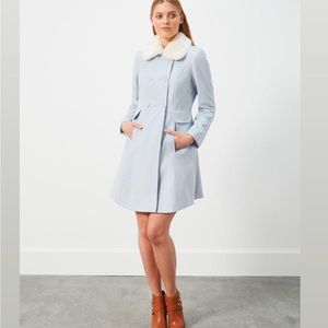 Miss Selfridge Baby Blue White Faux Fur Collar Coat